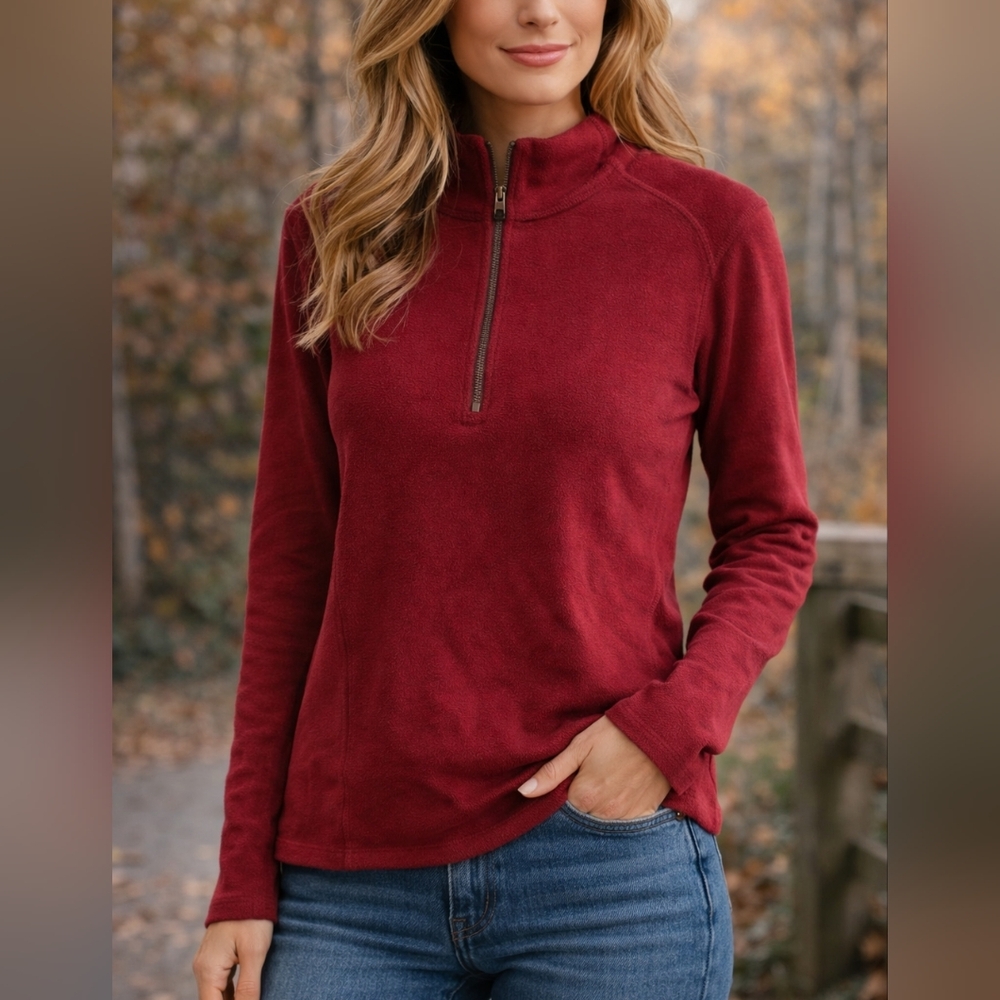 The Mountain Red Quarter Zip Pullover Size S Organic Cotton Lightweight Sweater
